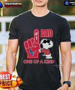 Premium Snoopy Houston Texans Dad One Of A Kind T-Shirt featuring Snoopy in Texans gear, perfect for Father's Day gifts.
