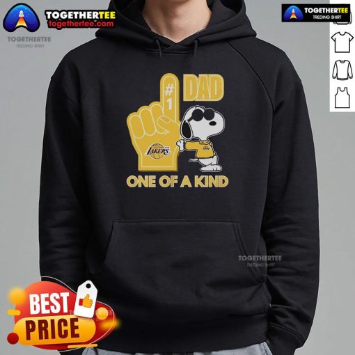 Alt Text: Unique Premium Snoopy Los Angeles Lakers hoodie for dad, featuring vibrant Lakers colors and iconic Snoopy design.
