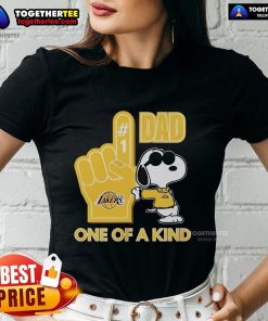 Premium Snoopy Los Angeles Lakers 1 DAD ladies tee featuring a unique design and vibrant team colors.