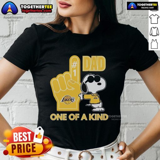 Premium Snoopy Los Angeles Lakers 1 DAD ladies tee featuring a unique design and vibrant team colors.