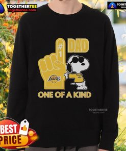 Alt Text: Premium Snoopy Los Angeles Lakers 1 DAD sweatshirt featuring unique design, perfect for Lakers fans and Snoopy lovers.