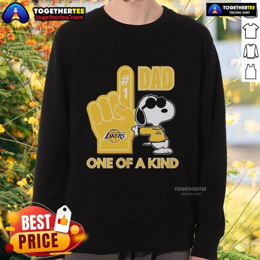 Alt Text: Premium Snoopy Los Angeles Lakers 1 DAD sweatshirt featuring unique design, perfect for Lakers fans and Snoopy lovers.