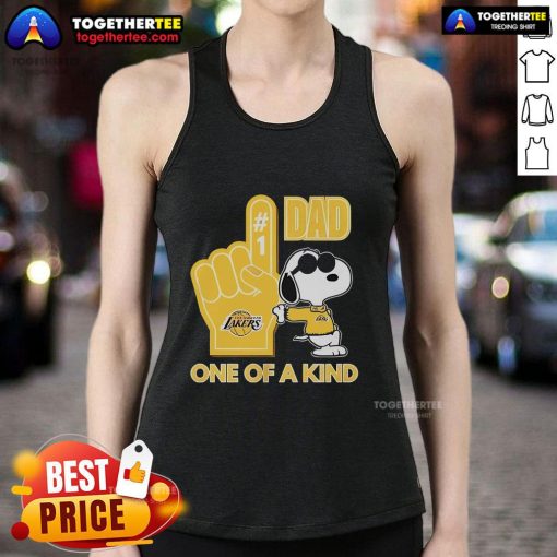 Alt Text: Premium Snoopy Los Angeles Lakers tank top for dads, featuring unique design and vibrant team colors.