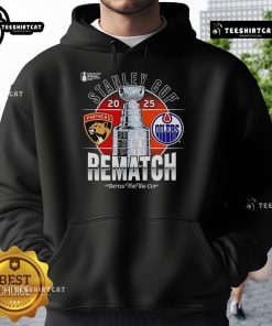 Premium Stanley Cup Final 2025 hoodie featuring Florida Panthers vs Edmonton Oilers matchup logo.