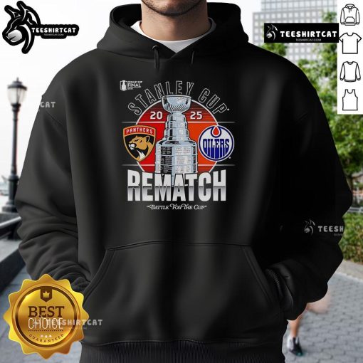 Premium Stanley Cup Final 2025 hoodie featuring Florida Panthers vs Edmonton Oilers matchup logo.