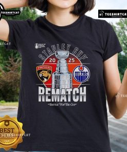Premium Stanley Cup Final 2025 logo featuring Florida Panthers vs Edmonton Oilers on a stylish ladies tee.