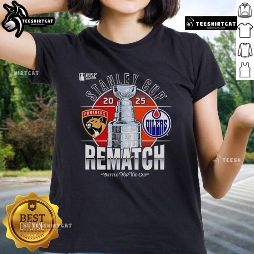 Premium Stanley Cup Final 2025 logo featuring Florida Panthers vs Edmonton Oilers on a stylish ladies tee.