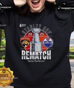 Alt Text: Premium Stanley Cup Final 2025 sweatshirt featuring Florida Panthers vs Edmonton Oilers rematch logo design.