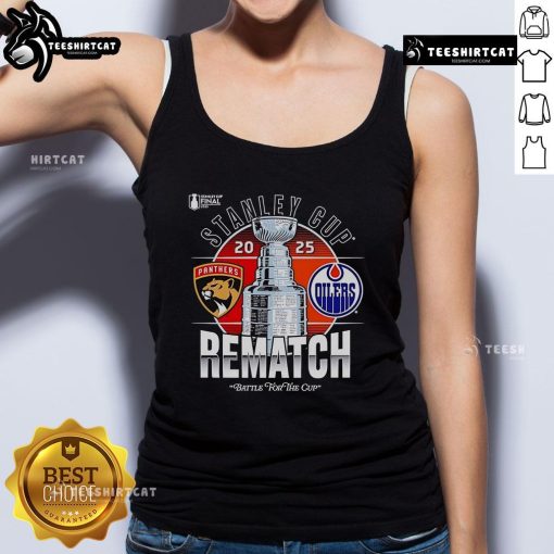 Premium Stanley Cup Final 2025 logo tank top featuring Florida Panthers vs Edmonton Oilers rematch design.