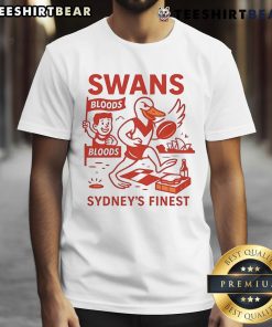 Premium Swans Sydney's Finest Cartoon T-Shirt featuring a vibrant design of cartoon swans in Sydney colors.