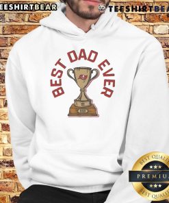 Premium Tampa Bay Buccaneers Best Dad Ever Trophy Hoodie in red, perfect gift for football-loving dads.