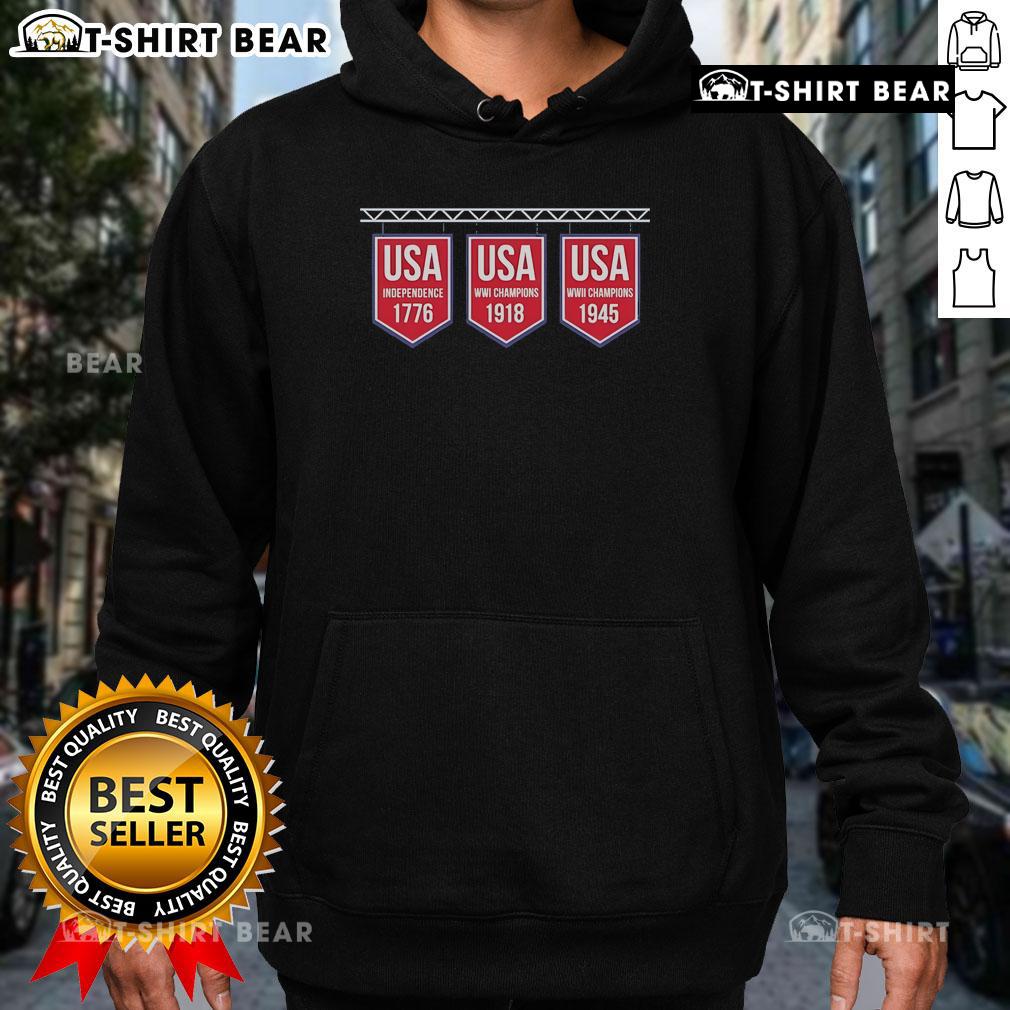 Premium Usa Banner 1776 1918 1945 Hoodie Premium USA Banner Hoodie featuring historical years 1776, 1918, and 1945, perfect for patriotic fashion lovers.