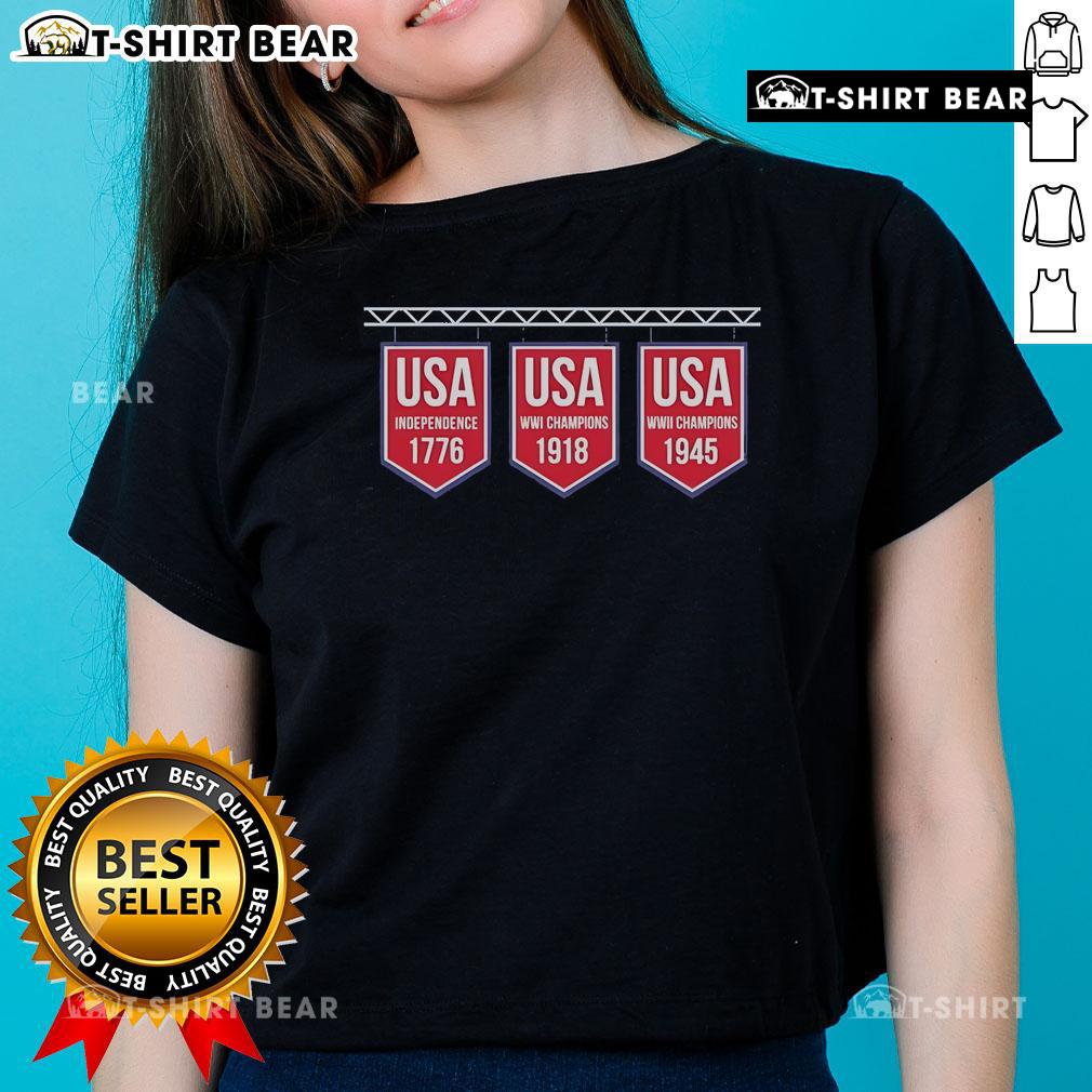 Premium Usa Banner 1776 1918 1945 Ladies Tee Premium USA Banner Tee for ladies featuring historic dates 1776, 1918, and 1945, perfect for patriotic fashion.