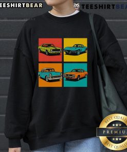 Premium Vintage Classic Muscle Cars Pop Art Sweatshirt featuring vibrant graphics of iconic cars on a stylish design.