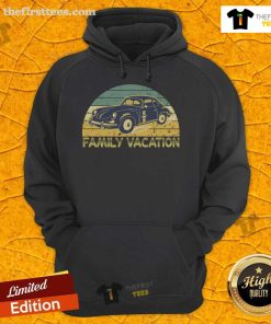 Premium vintage retro family vacation hoodie featuring an old classic car design, perfect for nostalgic road trip lovers.