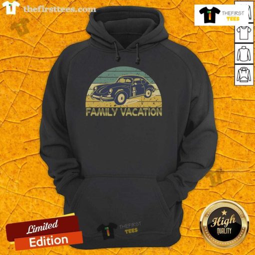 Premium vintage retro family vacation hoodie featuring an old classic car design, perfect for nostalgic road trip lovers.
