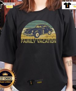 Premium vintage retro family vacation tee featuring an old classic car and stylish ladies enjoying summer fun.