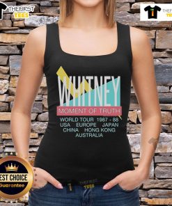 Alt Text: Premium Whitney Houston Moment of Truth World Tour 1987-88 tank top featuring iconic concert graphics and vibrant colors.