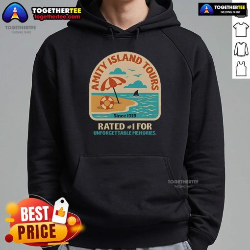 Cozy Pretty Amity Island Tours hoodie showcased against a scenic backdrop, perfect for adventure lovers.