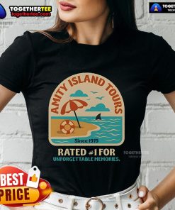 Pretty Amity Island Tours ladies' tee featuring vibrant colors and a stylish design, perfect for summer adventures.