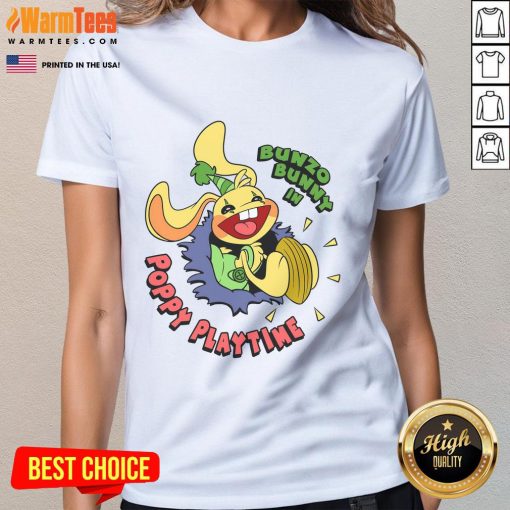 Pretty Bunzo Bunny in a vibrant poppy design on a ladies tee, perfect for playful and stylish outfits.