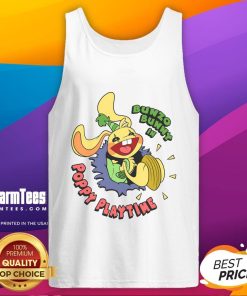 Alt Text: Cute Bunzo Bunny wearing a poppy playtime tank top, showcasing a vibrant design perfect for fans of the game.