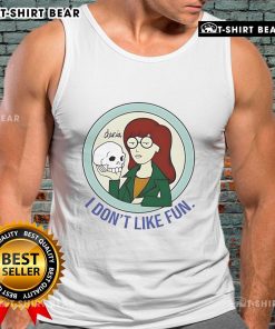 Pretty Daria in a stylish 'I Don't Like Fun' tank top, showcasing a unique graphic design for casual wear.