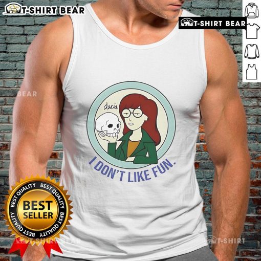 Pretty Daria in a stylish 'I Don't Like Fun' tank top, showcasing a unique graphic design for casual wear.