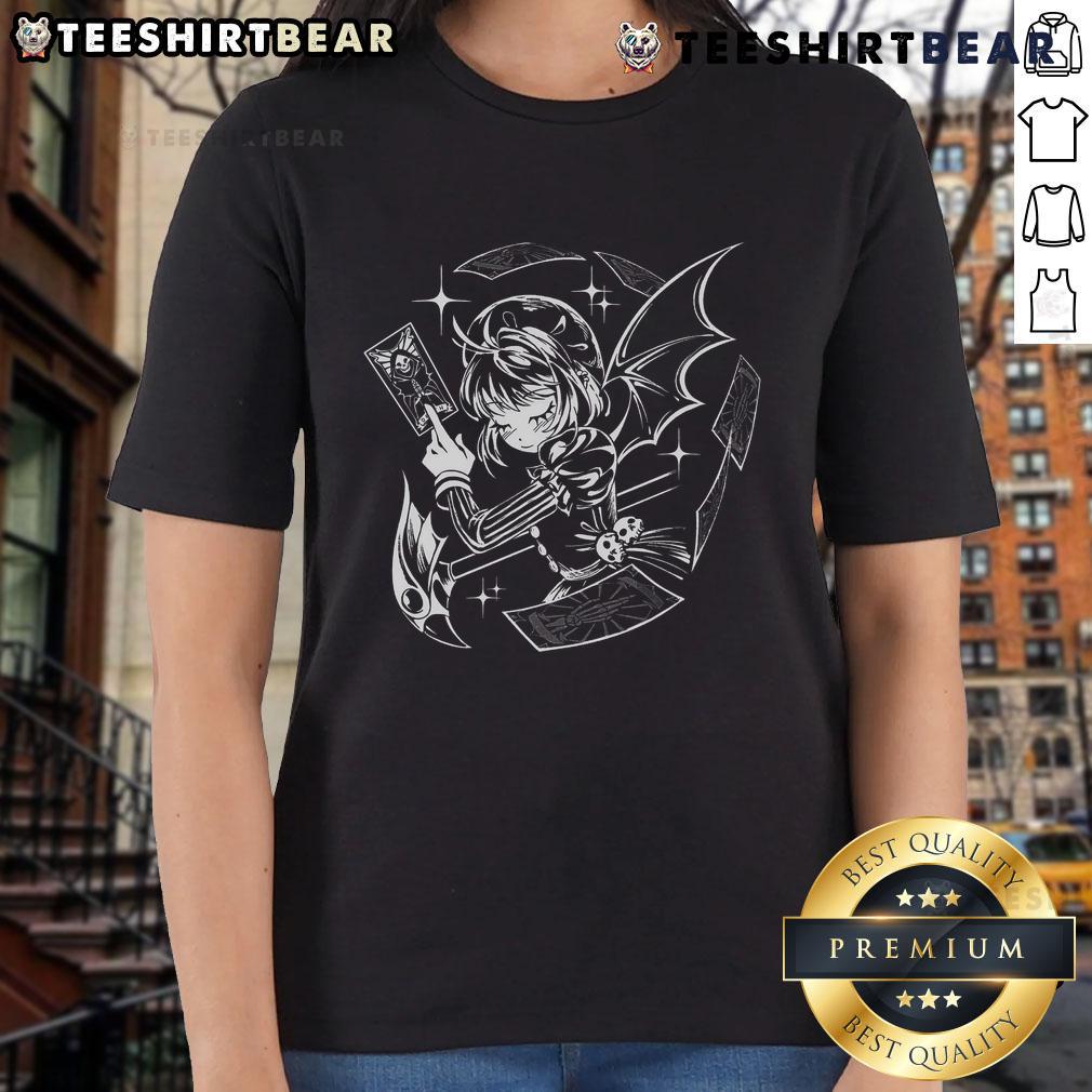 Pretty Dark Blossom Gothic Anime Girl Tarot Death Card Ladies Tee Pretty dark blossom gothic anime girl on a tarot death card design for ladies' tee, featuring vibrant colors and intricate details.