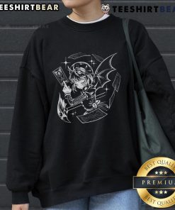 Pretty dark blossom gothic anime girl tarot death card sweatshirt design featuring vibrant colors and intricate details.
