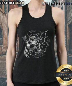 Alt Text: Gothic anime girl in a dark blossom design on a tarot death card tank top, perfect for alternative fashion fans.