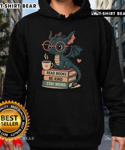Colorful hoodie featuring pretty dragons and books, perfect for kind and weird book lovers and fantasy enthusiasts.