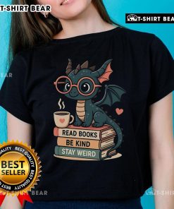 Pretty dragons and books design on a Kind and Weird Ladies tee, perfect for fantasy lovers and book enthusiasts.