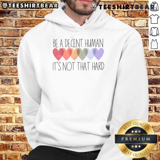 Alt Text: Pretty Hearts Be A Decent Human hoodie design featuring a vibrant, inspiring message on a cozy garment.