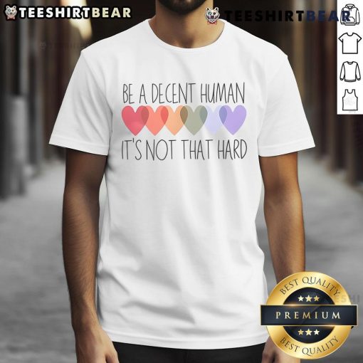Alt Text: Pretty Hearts Be A Decent Human It's Not That Hard T-Shirt design featuring vibrant colors and a heart graphic.