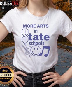 Smiley ladies wearing the Pretty More Arts in State Schools tee, showcasing vibrant colors and a cheerful design.