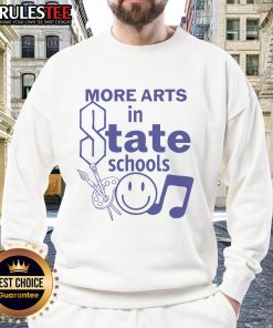 Smiley sweatshirt featuring 'Pretty More Arts' design, perfect for state school spirit and casual style.