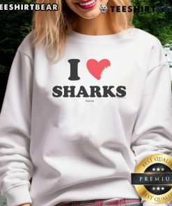 Alt Text: Pretty Shark Tank I Heart Sharks Sweatshirt featuring a stylish shark graphic on a cozy fleece material.