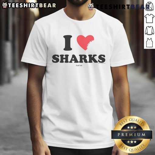 Pretty Shark Tank I Heart Sharks T-Shirt featuring a vibrant shark graphic and stylish design for ocean lovers.