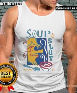 Funny tank top featuring 'Pretty Soup Slut' graphic, perfect for casual wear or food lovers' humor.