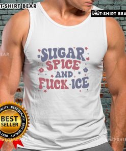 Model wearing a Pretty Sugar Spice and Fuck ICE tank top, showcasing a trendy design perfect for casual summer outfits.