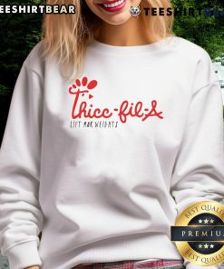 Pretty Thicc Fil A Lift Mor Weights Sweatshirt in trendy style, perfect for gym enthusiasts and casual wear.