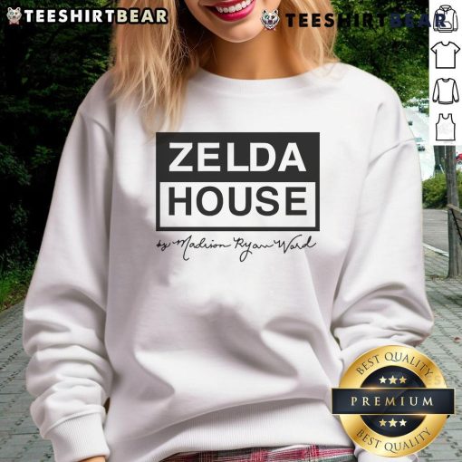 Pretty Zelda house design on a sweatshirt by Madison Ryann Ward, featuring vibrant colors and whimsical details.