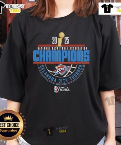 Official OKC Thunder 2025 NBA Champions Arch Ladies Tee featuring bold team graphics and stylish design for fans.