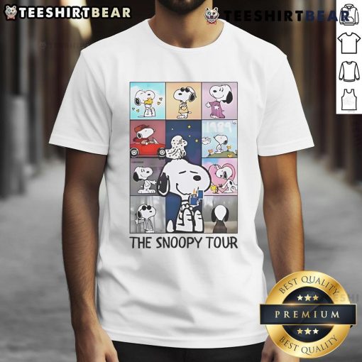 Stylish Snoopy Tour Taylor Eras Tour T-Shirt featuring iconic characters celebrating Taylor Swift's music journey.