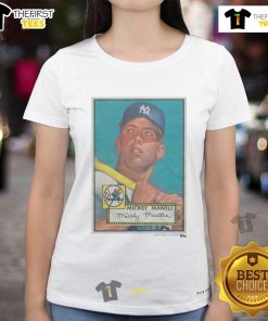 1952 Topps Baseball Mickey Mantle Yankees ladies tee featuring classic design and vibrant colors for fans.