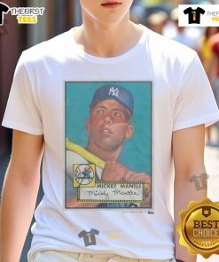 Alt Text: Vintage 1952 Topps Baseball Mickey Mantle Yankees T-Shirt featuring classic graphics and iconic team colors.