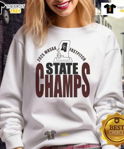 Top 2025 MHSAA Fastpitch State Champs sweatshirt featuring vibrant team colors and championship logo.