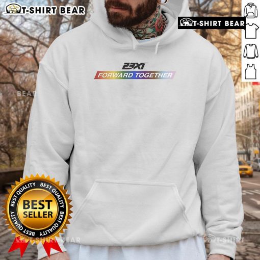 Alt Text: Top 23XI Racing Forward Together Pride Rainbow Hoodie featuring vibrant rainbow colors and a stylish design.