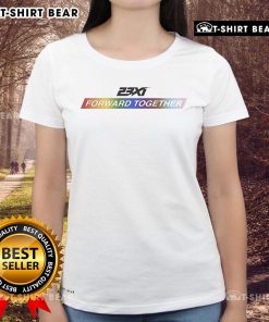 Top 23XI Racing Forward Together Pride Rainbow Ladies Tee showcasing vibrant colors and a stylish design for fans.